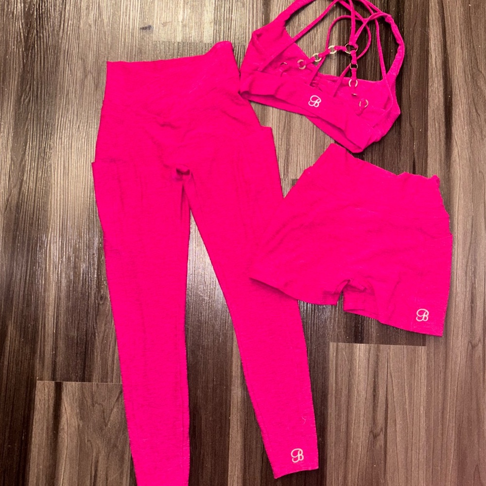 3 Piece Bombshell Sportswear Ultra Pink Leggings and Sports Bra Set Small